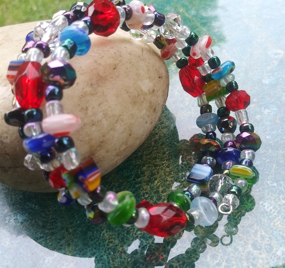 Christmas Candy Millefiori Glass Beaded Bracelet Gemstone Handmade - Picture 16 of 17